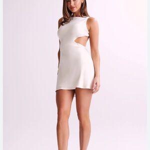 Meshki ivory Electra a-line Mini Dress with Cut-Out Design